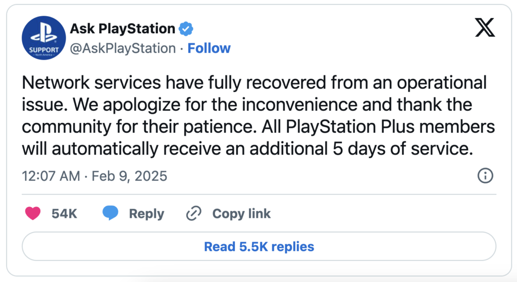 Tweet from AskPlayStation about the PlayStation Network outage
